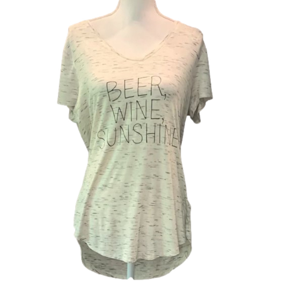 APT. 9 V-Neck " Beer Wine Sunshine " Short Sleeve T-Shirt NWT